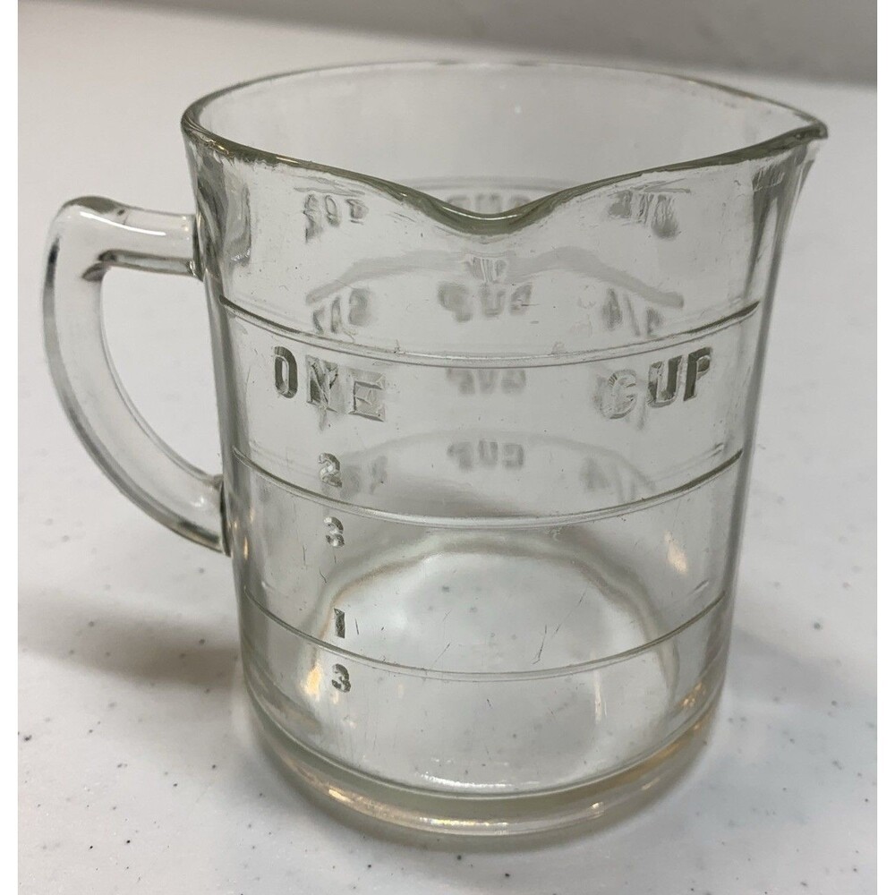 Hazel Atlas Depression Glass 1 Cup Measure Cup 3 Spout Raised Letters & Numbers - Picture 2 of 4